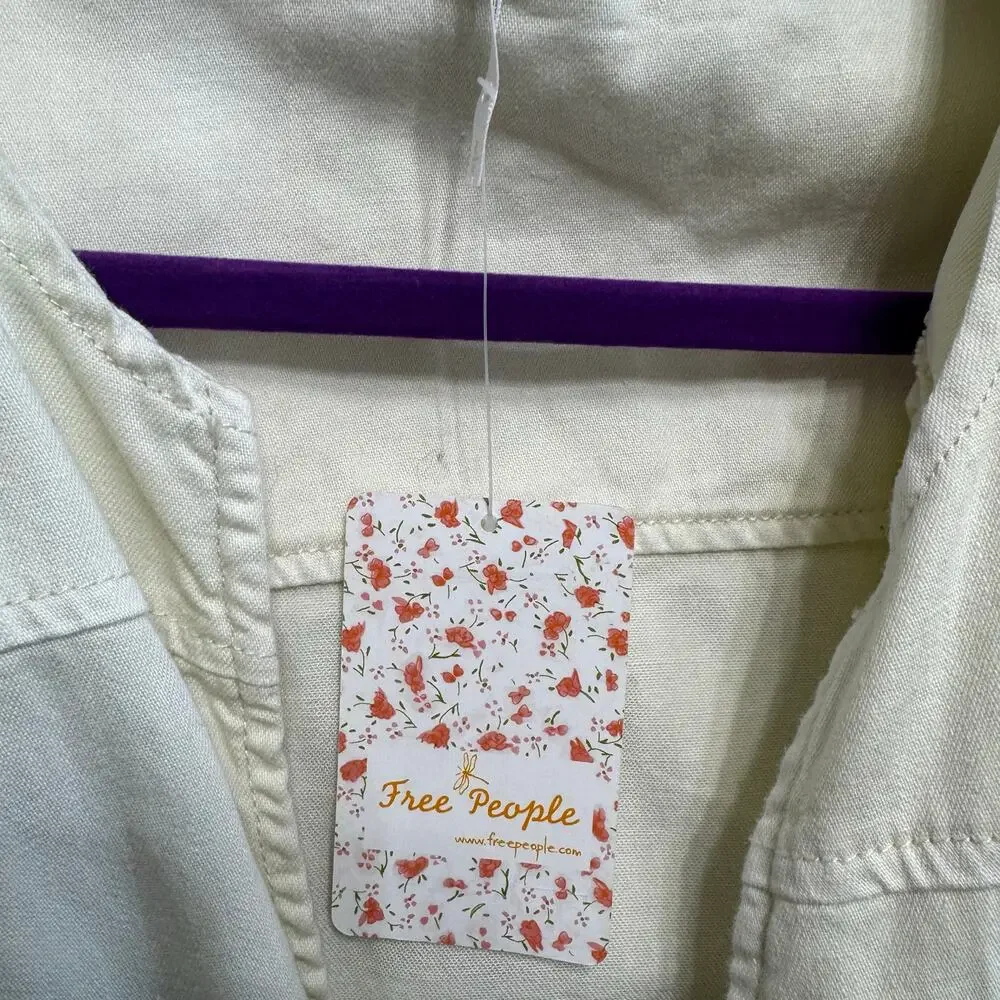 Free People Imogene Mini Dress Ecru White Cotton Ruffle Zipper Cream Sz S New